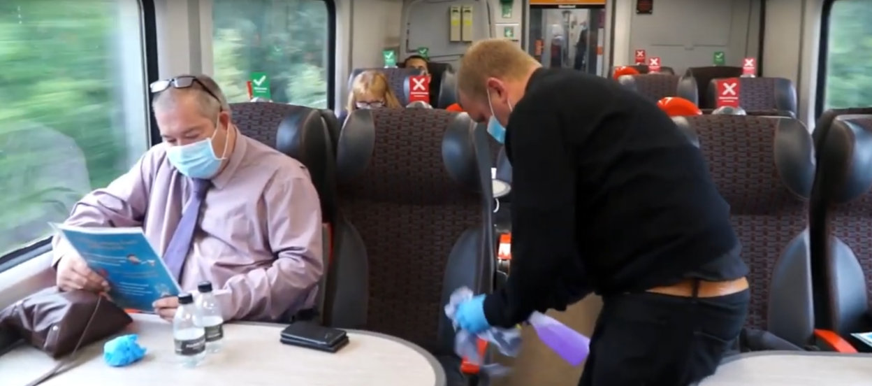 Grand Central train carriage being cleaned