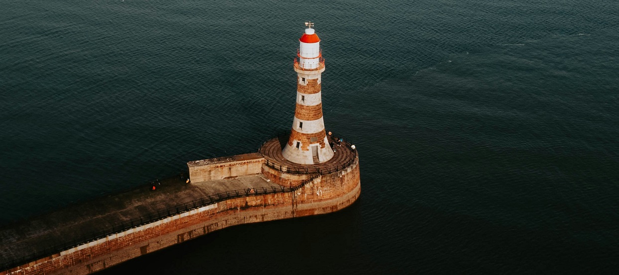 An aerial view of Roker Beach lighthouse in Sunderland