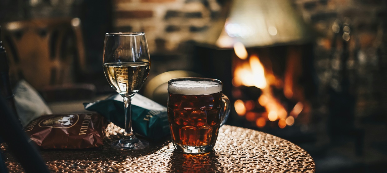 pub and beer on table in cosy pub
