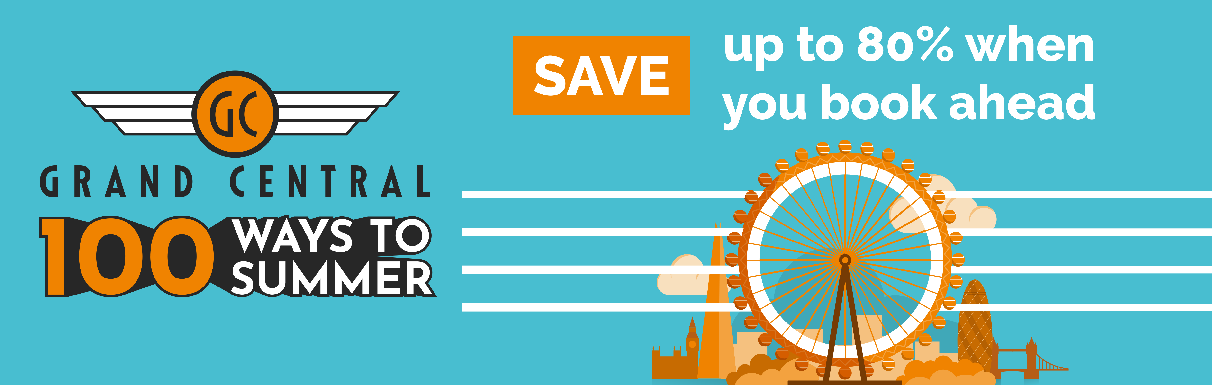 100 ways to Summer banner, save up to 80% off when you book ahead