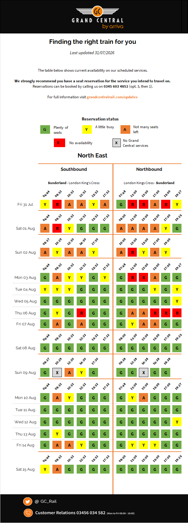 north east seat availability