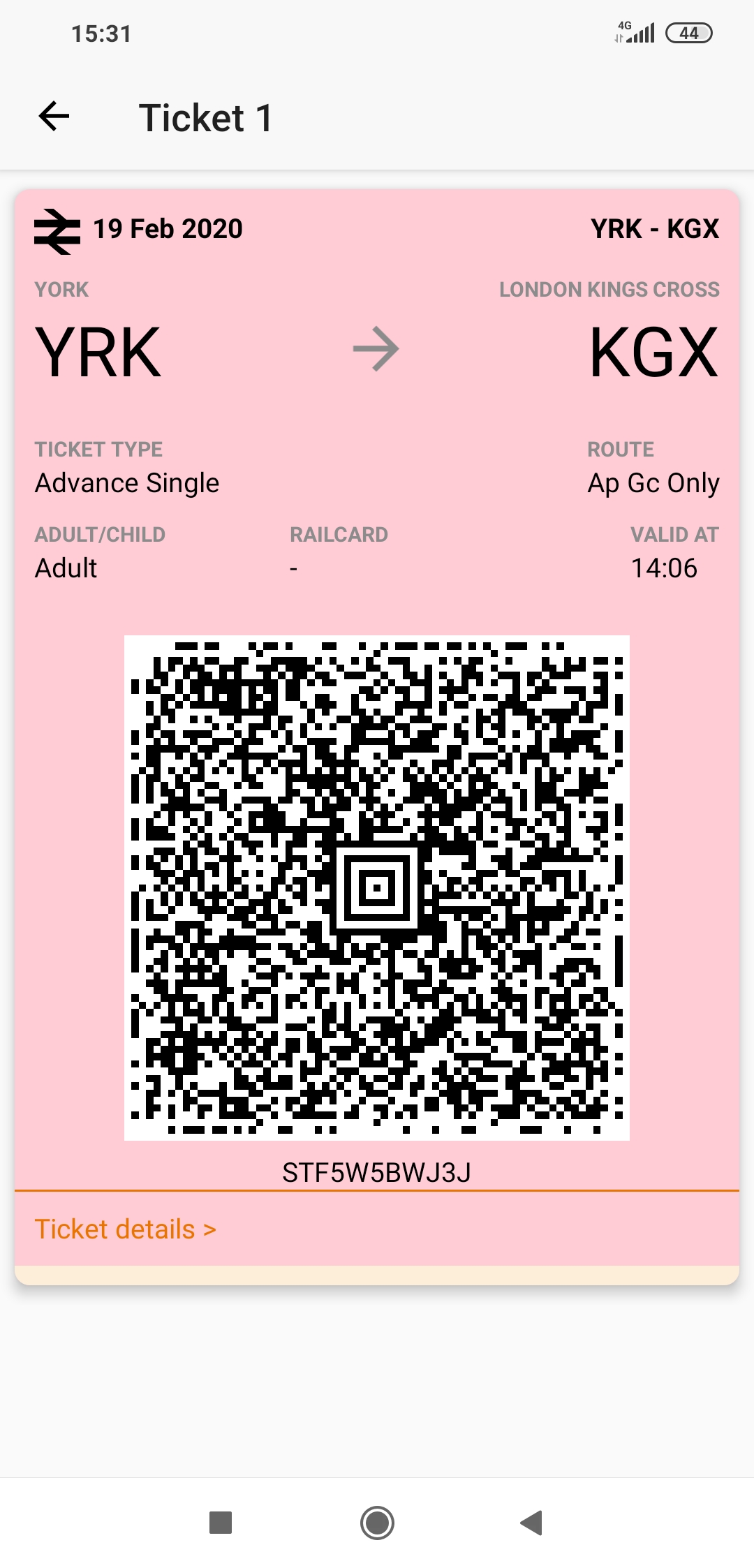 In-app display of eticket