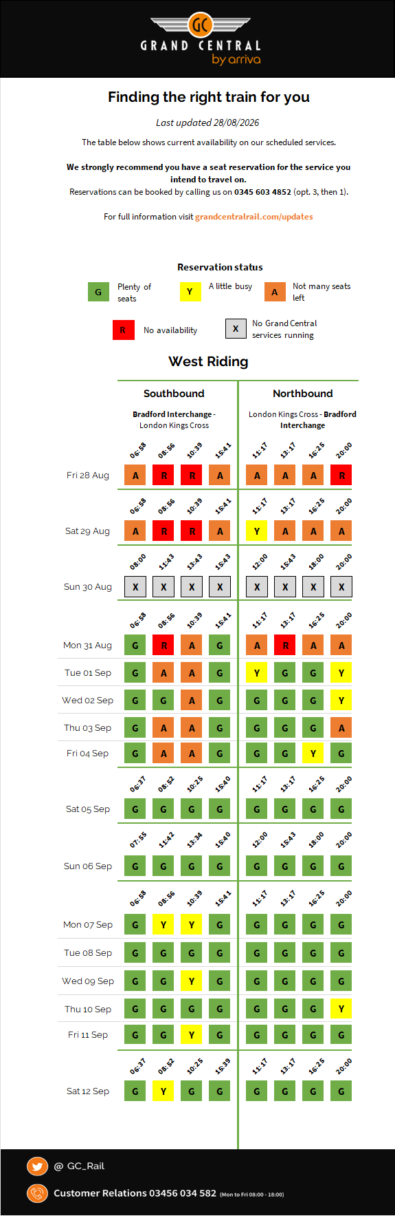 West riding seat availability