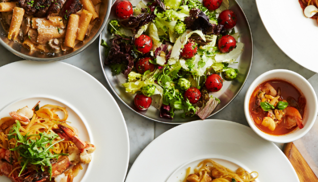 Collection of a variety of food served 