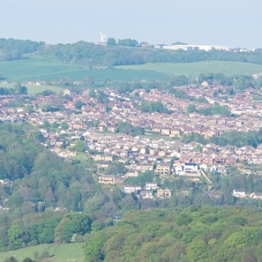 View of Huddersfield from countryside 